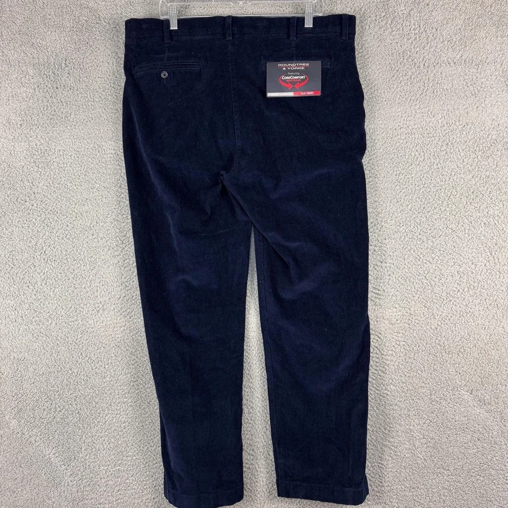 Roundtree & Yorke Pants Mens 38x30‎ Navy Corduroy Stewart Classic Fit Stretch